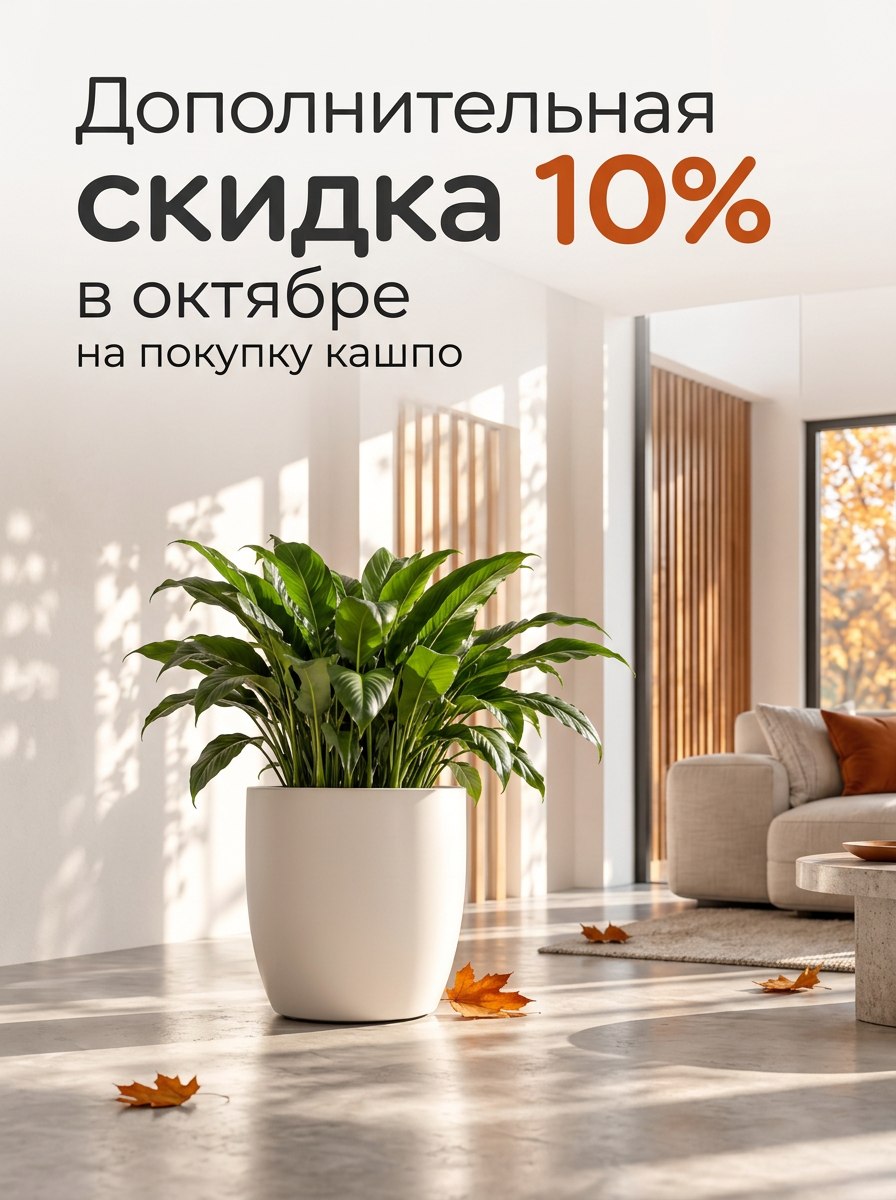Дополнительная скидка 10% в октябре на покупку кашпо