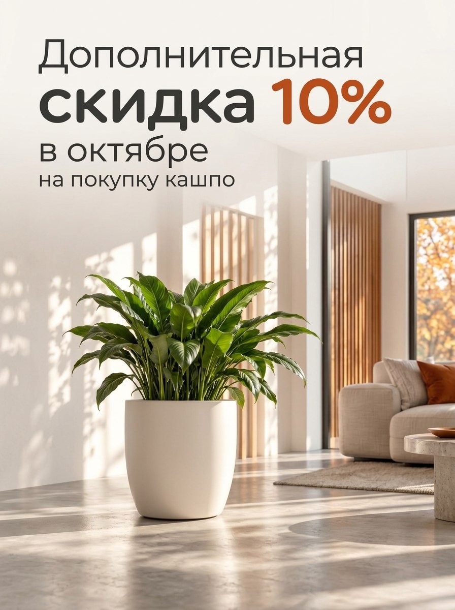 Дополнительная скидка 10% в октябре на покупку кашпо